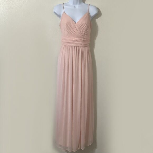 David's Bridal Pastel Pink Draped Summer Grecian Goddess Maxi Slip Dress Size 6 - Picture 1 of 9